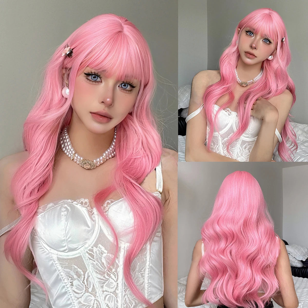 EASIHAIR Long Curly Synthetic Wigs with Bangs