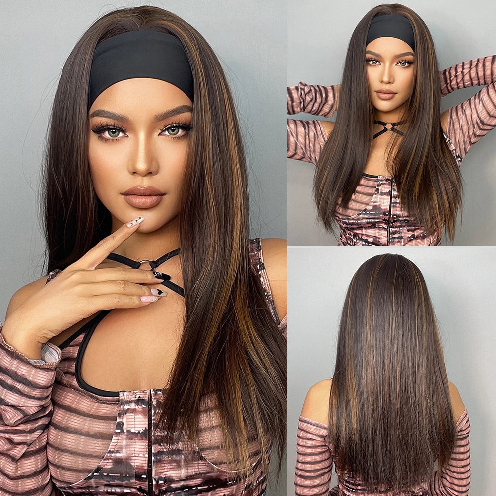Long Straight Brown with Blonde Highlight