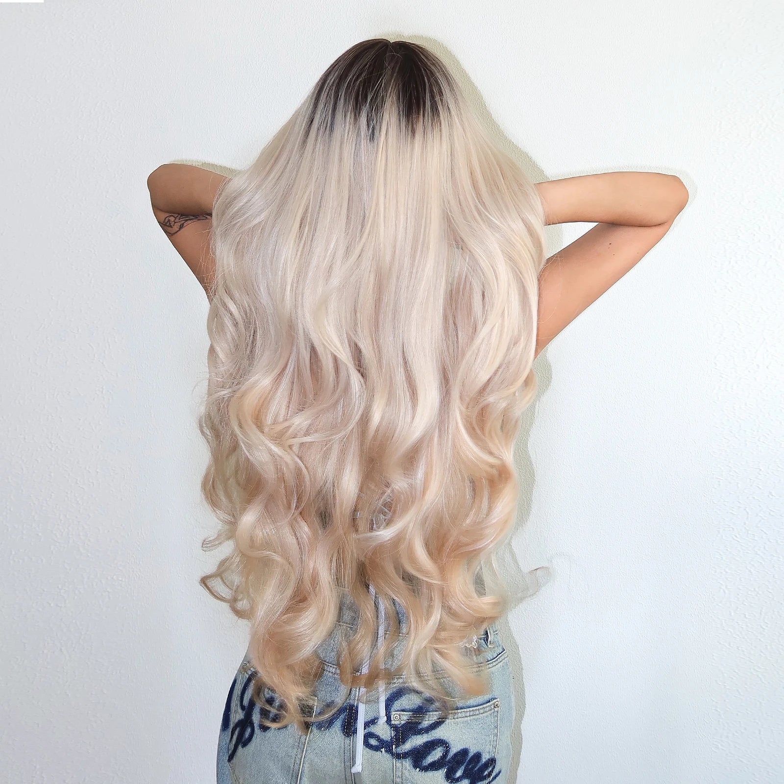 EASIHAIR Long Curly Synthetic Wigs with Bangs