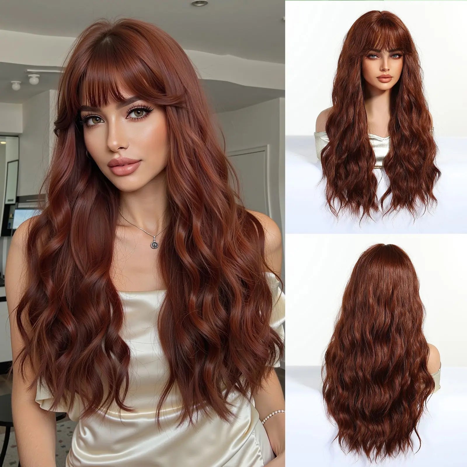 EASIHAIR Long Curly Synthetic Wigs with Bangs