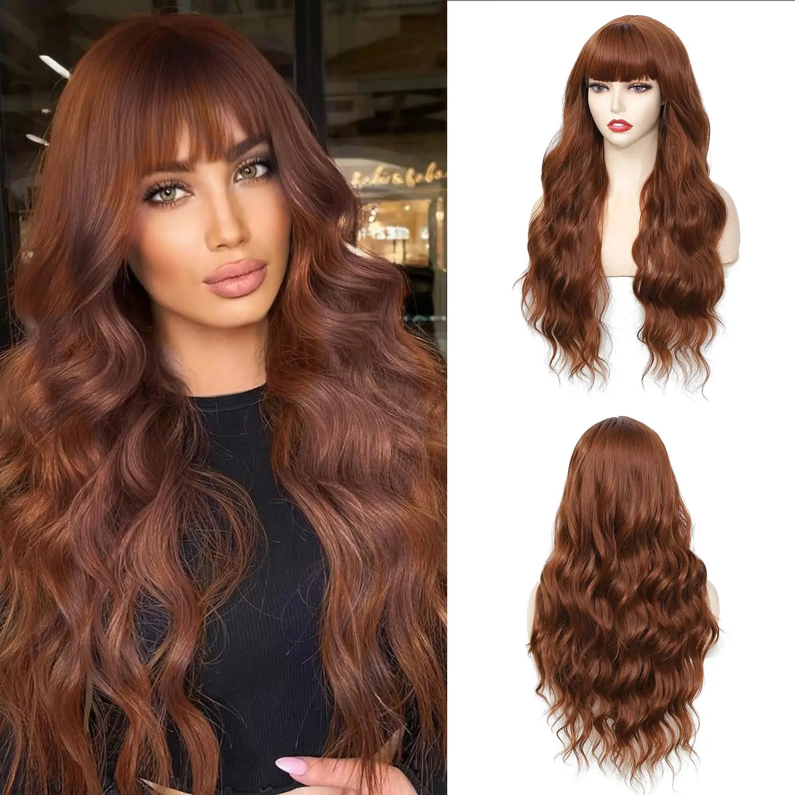 Big wavy light brown synthetic wig for Halloween cosplay, daily festive hair, high-temperature hair accessory