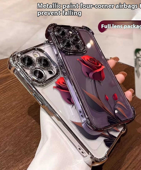 Applicable To 16 Mobile Phone Flower Rose Transparent Drop-resistant Phone Case