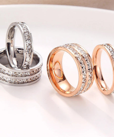 INS Rings Titanium Steel Couple Single And Double Row Diamond Ring