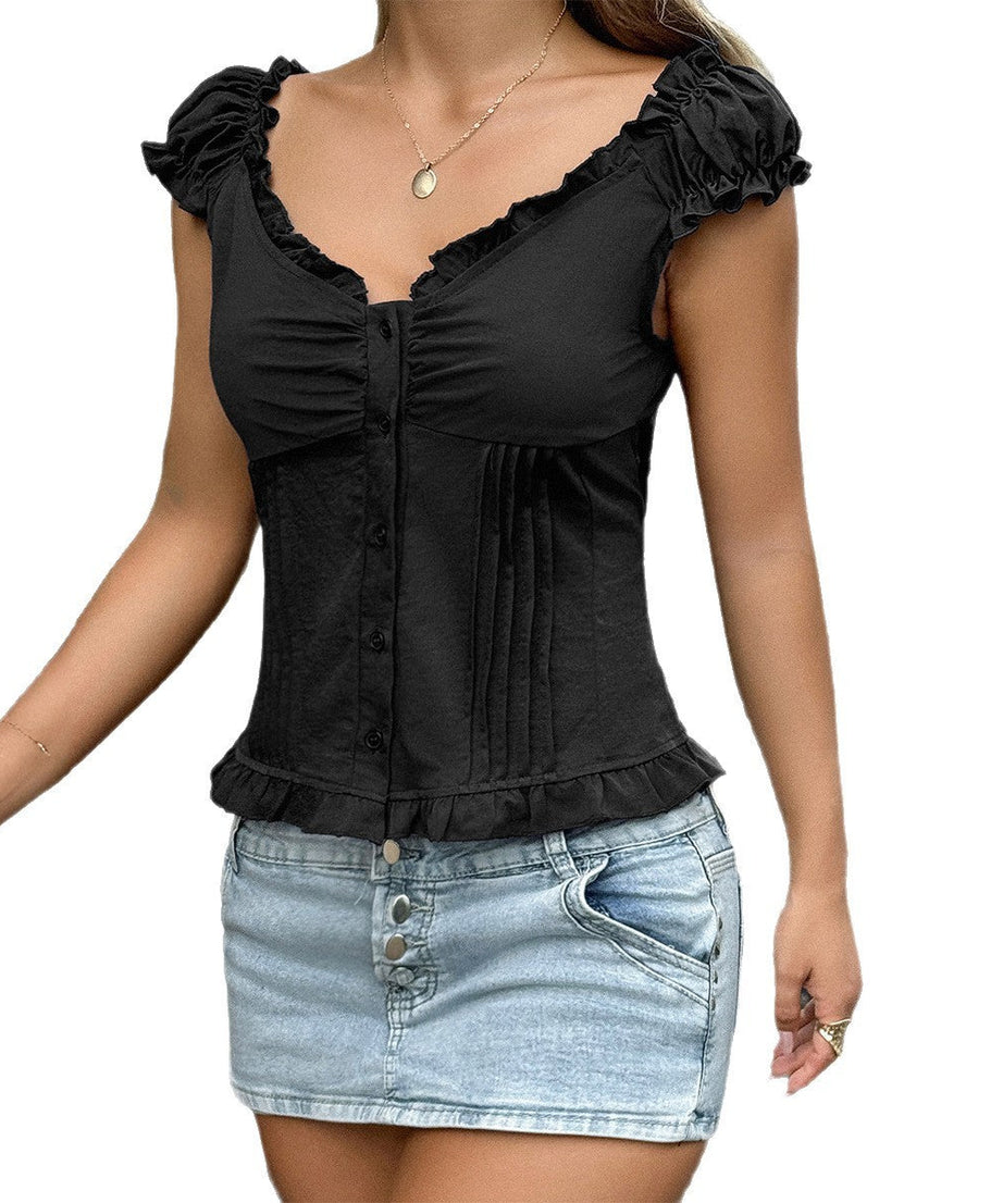 Women's Short-sleeved Wooden Ear Vest