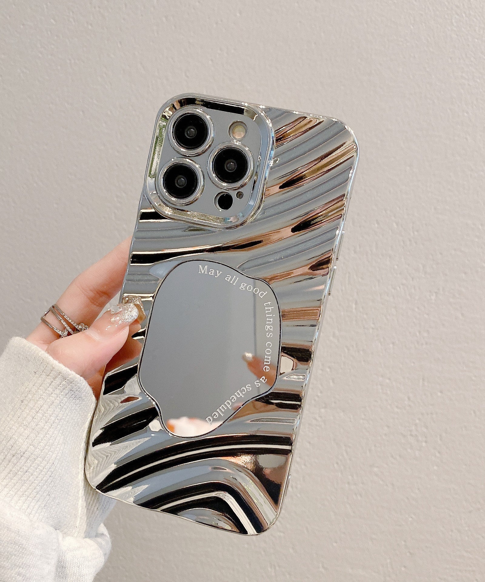 Advanced Silver Applicable To 16 Protective Case 15PROMAX Water Ripple Mirror Drop-resistant Phone Case