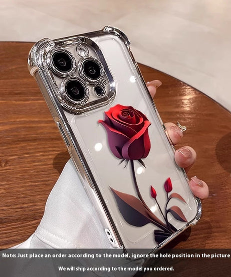 Applicable To 16 Mobile Phone Flower Rose Transparent Drop-resistant Phone Case