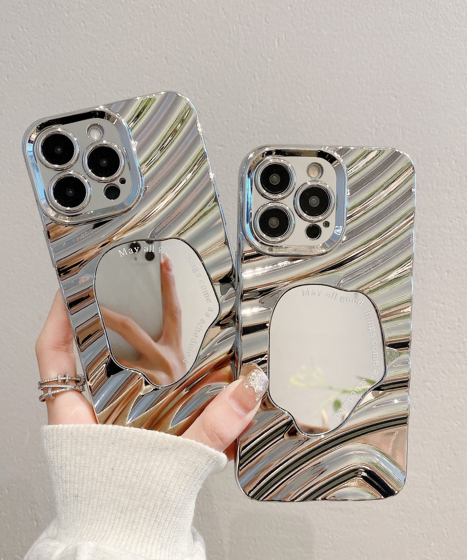 Advanced Silver Applicable To 16 Protective Case 15PROMAX Water Ripple Mirror Drop-resistant Phone Case