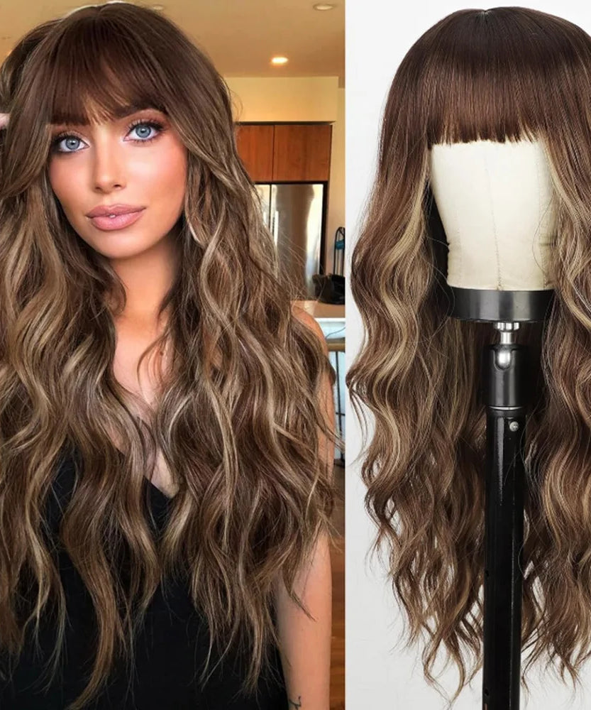 Synthetic Long Blonde Wigs with Bangs