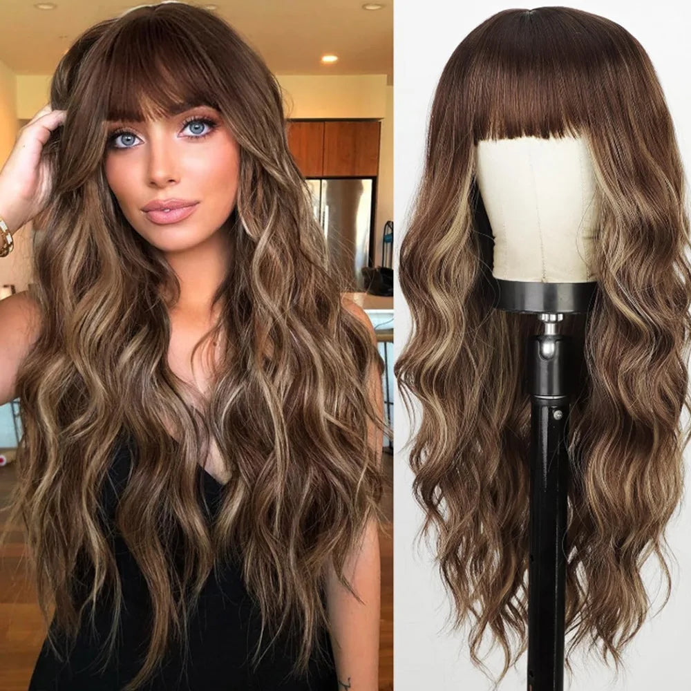 Synthetic Long Blonde Wigs with Bangs