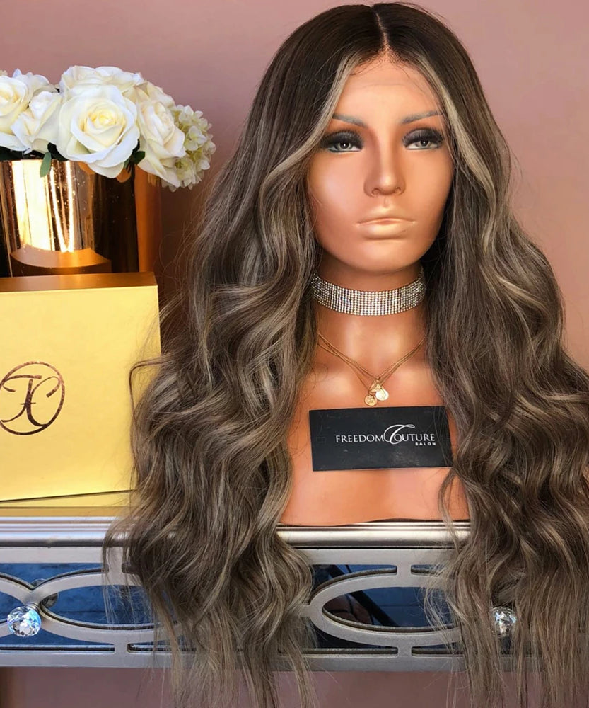 Synthetic Hair Wig Middle Part Curly Wig Brown
