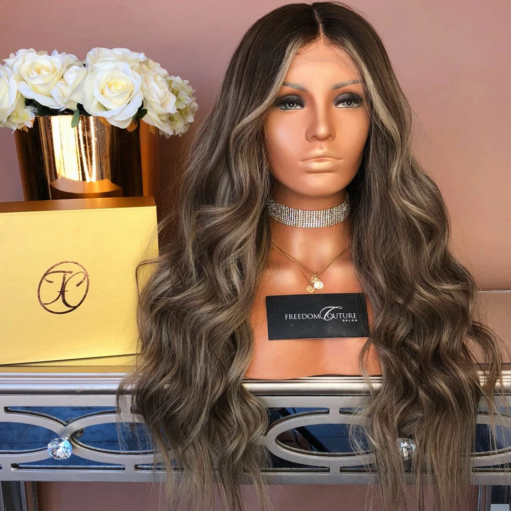 Synthetic Hair Wig Middle Part Curly Wig Brown
