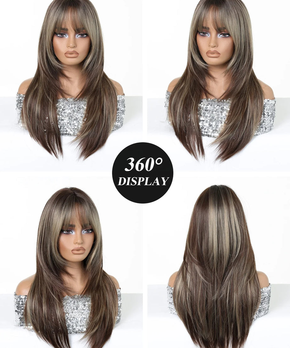 Blonde to Brown Ombre Long Straight Wig for Women