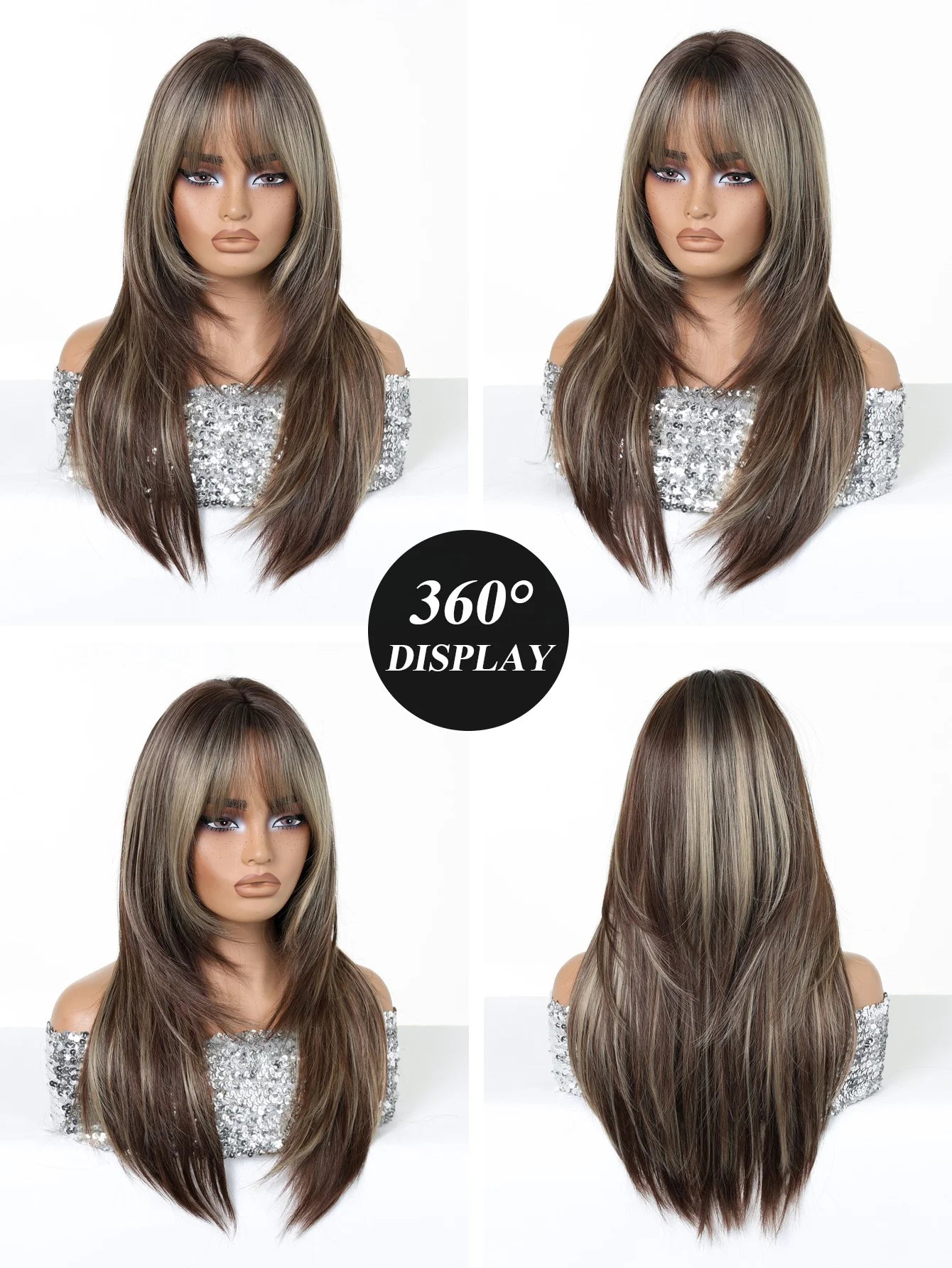 Blonde to Brown Ombre Long Straight Wig for Women
