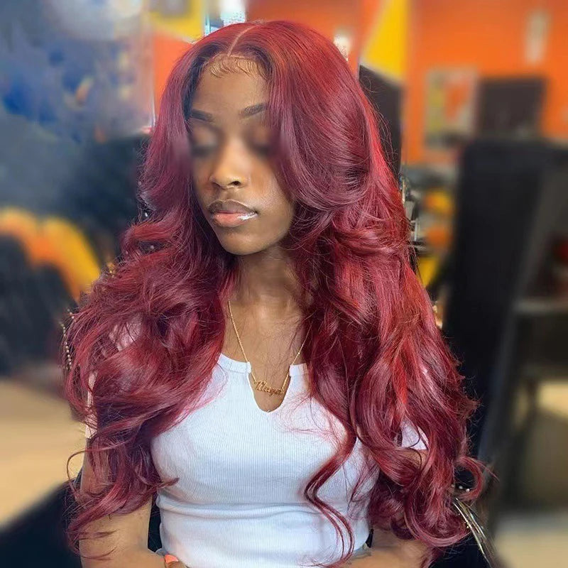 European Style Wine Red Big Wave Curly Hair Women