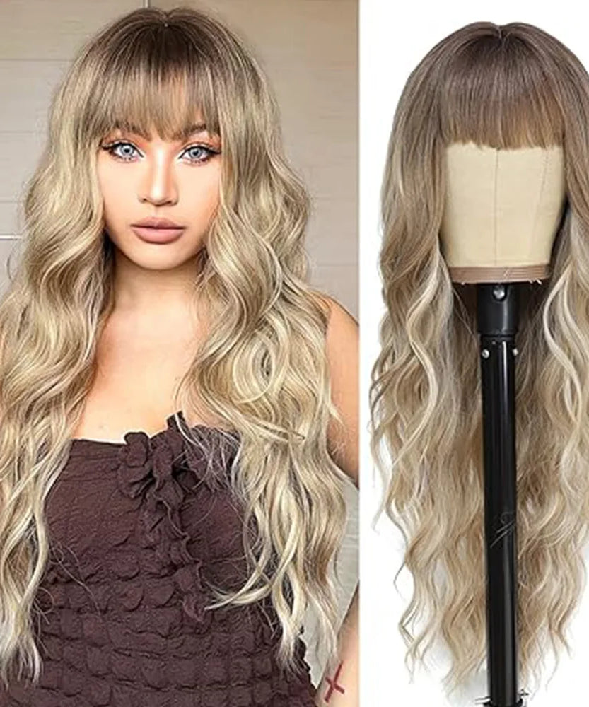 Synthetic Long Blonde Wigs with Bangs
