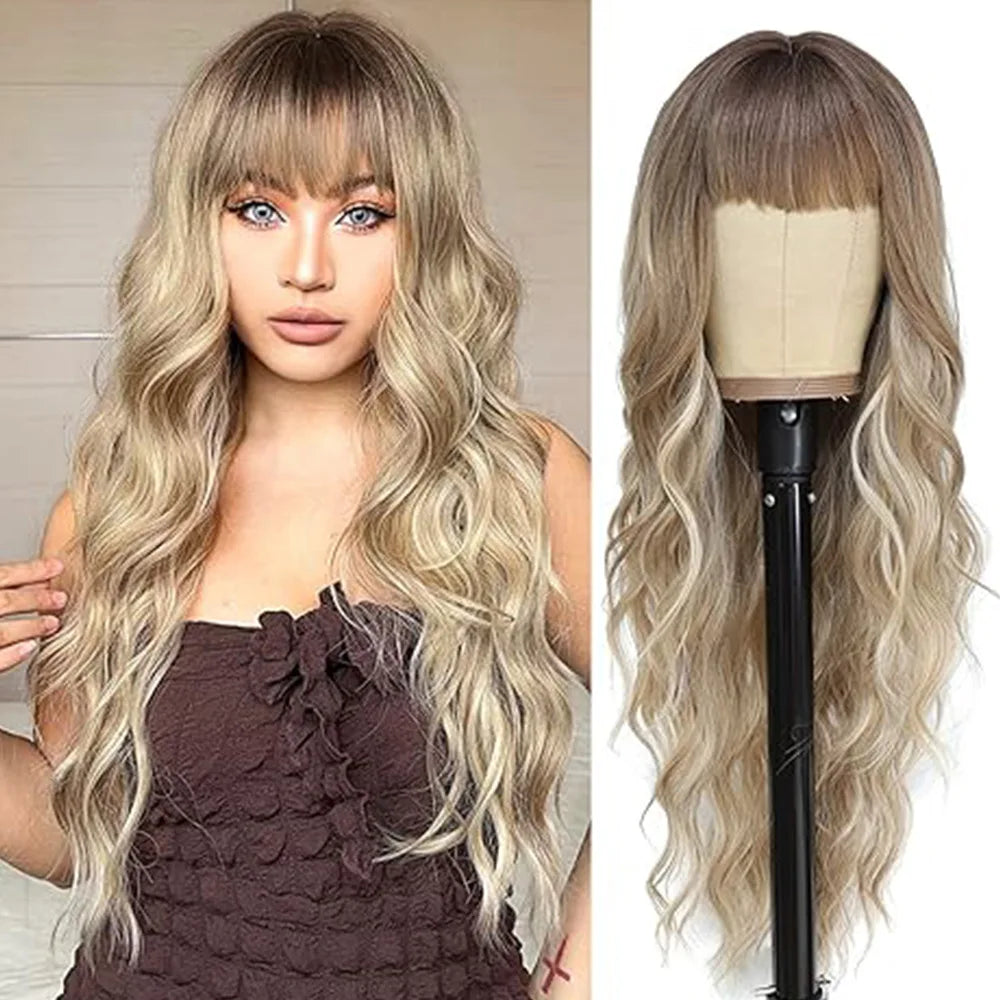 Synthetic Long Blonde Wigs with Bangs