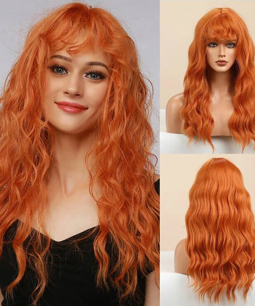 Brown Wavy Wigs for Women with Bangs Long