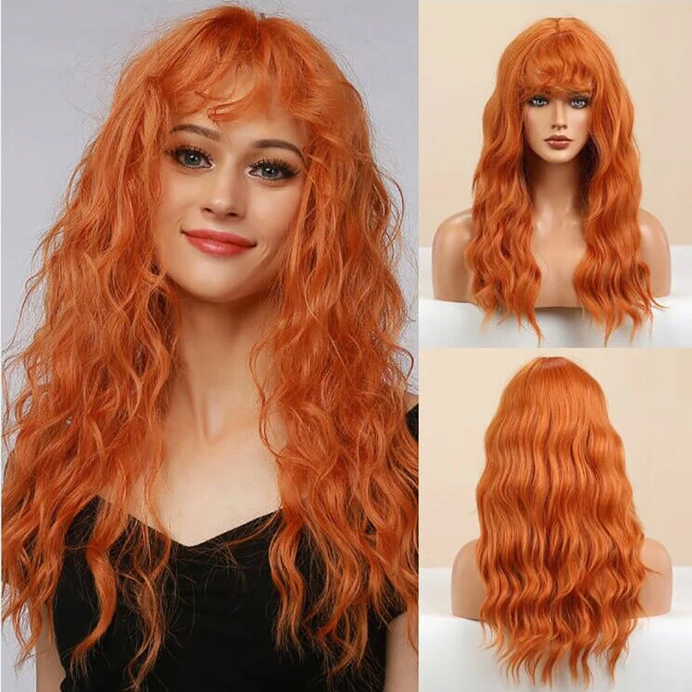 Brown Wavy Wigs for Women with Bangs Long