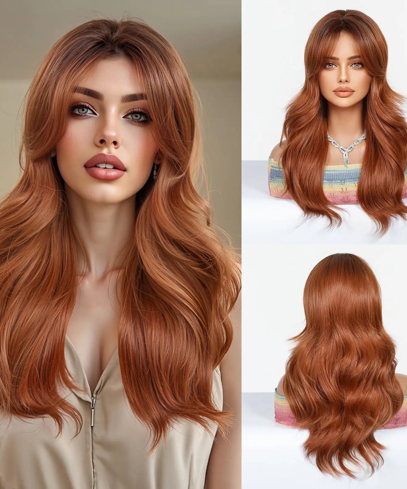 EASIHAIR Long Curly Synthetic Wigs with Bangs
