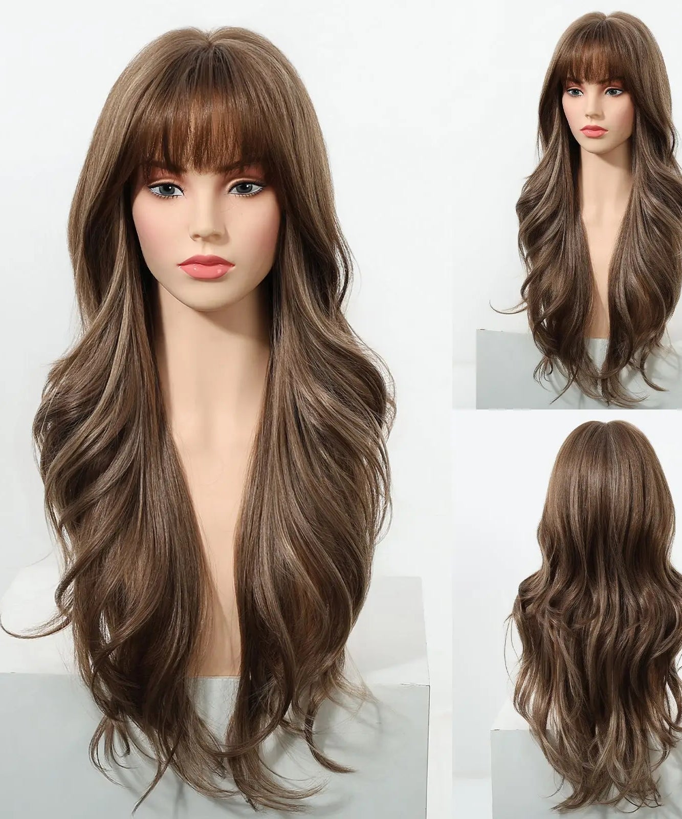 EASIHAIR Long Curly Synthetic Wigs with Bangs