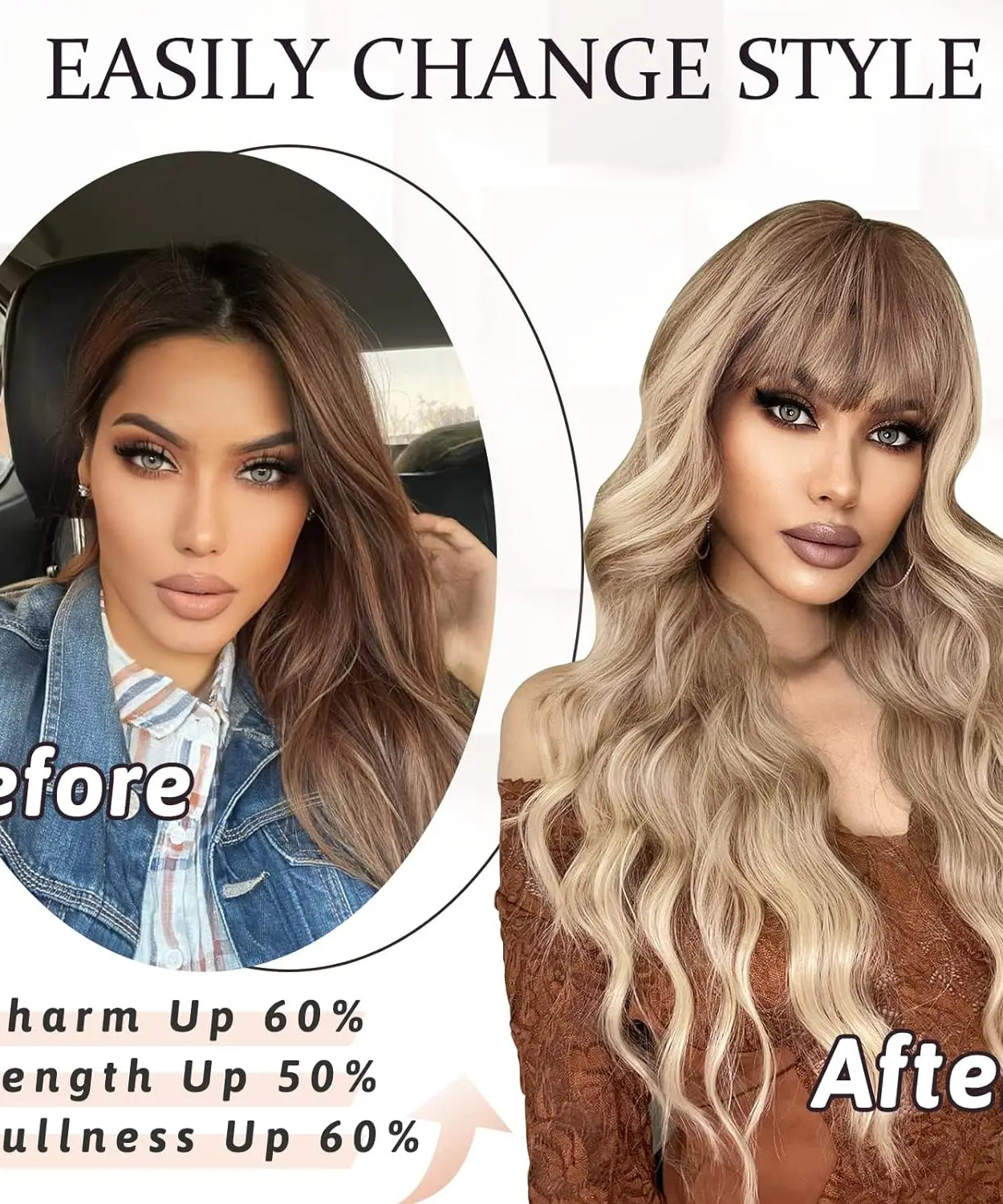 Synthetic Long Blonde Wigs with Bangs