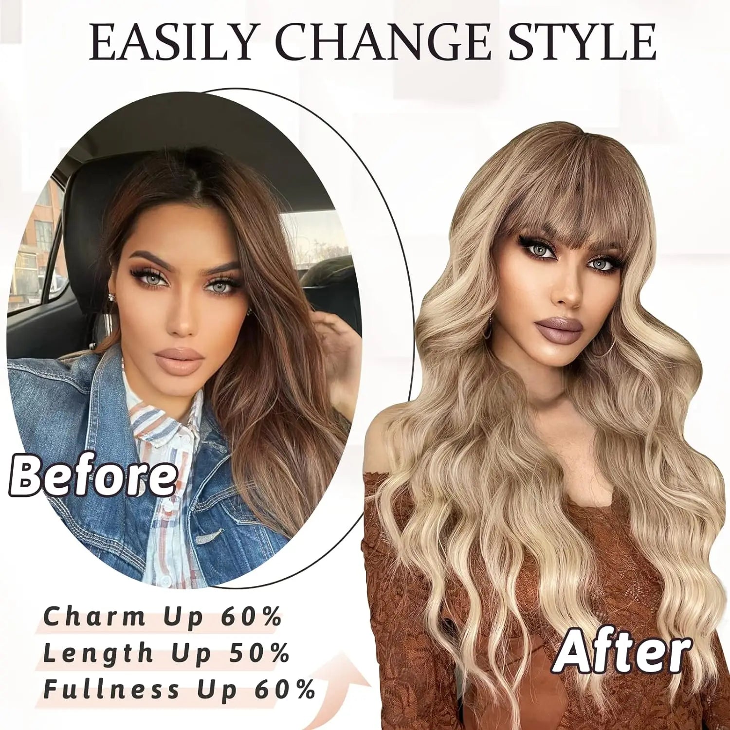 Synthetic Long Blonde Wigs with Bangs