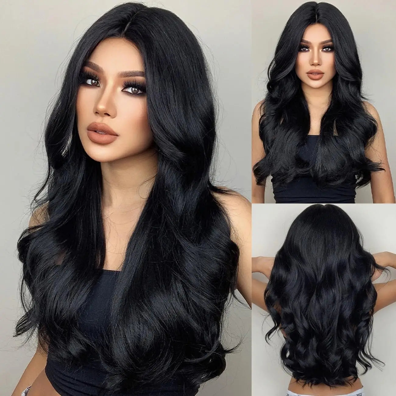 Long Black Wavy Hair Wigs