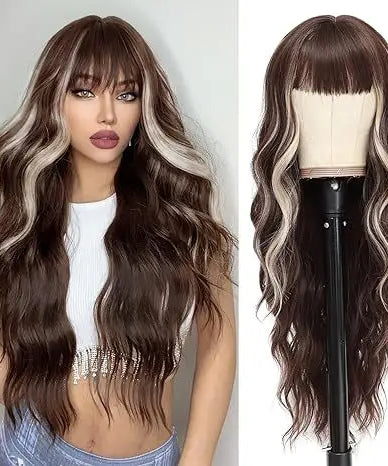 Synthetic Long Blonde Wigs with Bangs