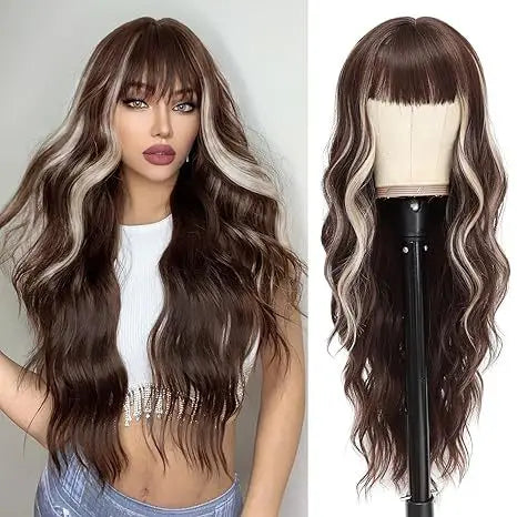 Synthetic Long Blonde Wigs with Bangs