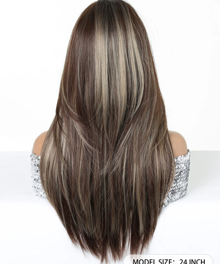 Blonde to Brown Ombre Long Straight Wig for Women