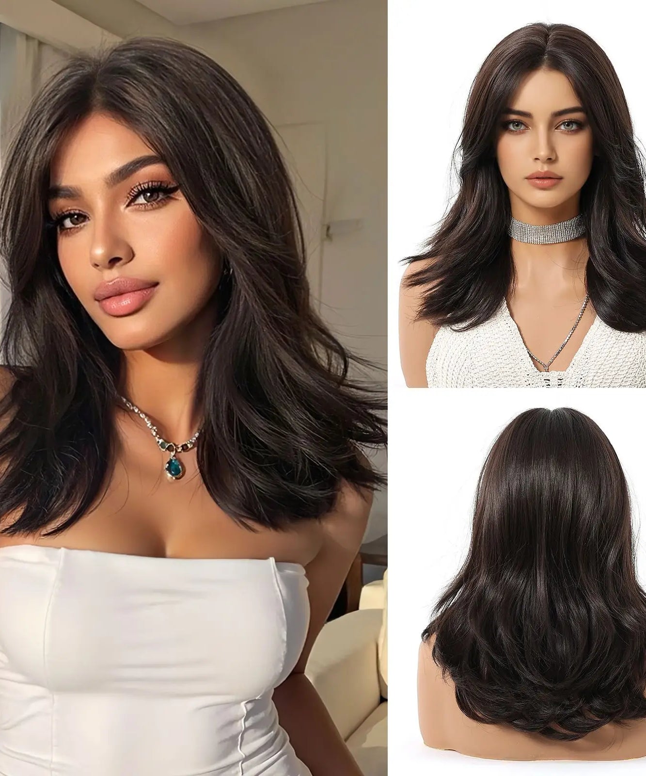 Blonde Brown Highlights Wigs Medium Length