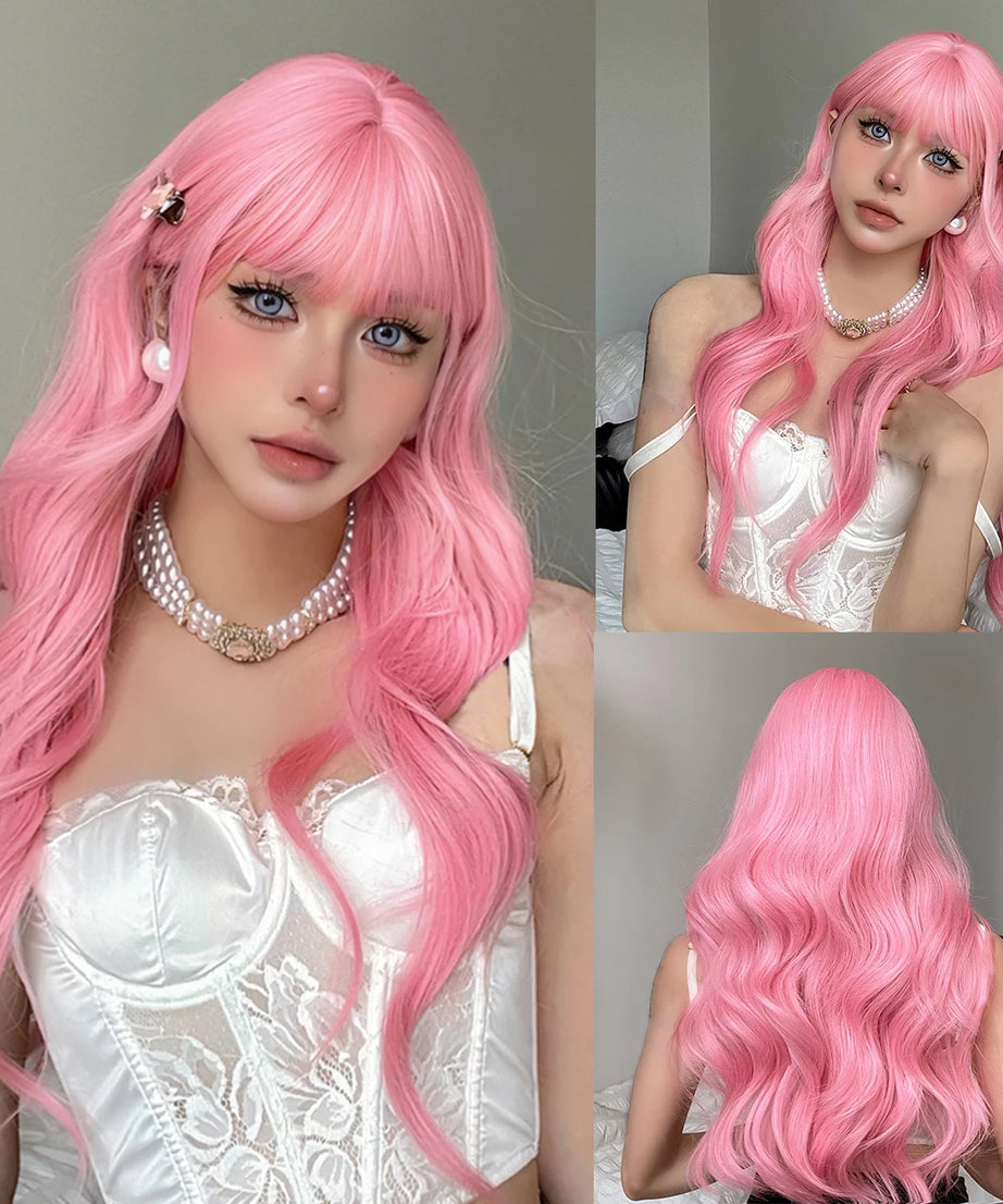 EASIHAIR Long Curly Synthetic Wigs with Bangs