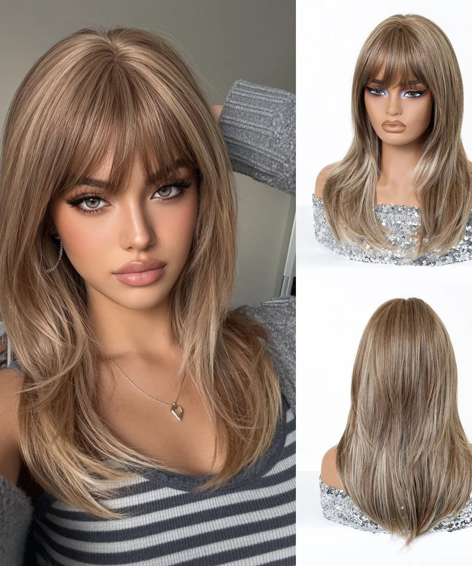 Blonde to Brown Ombre Long Straight Wig for Women