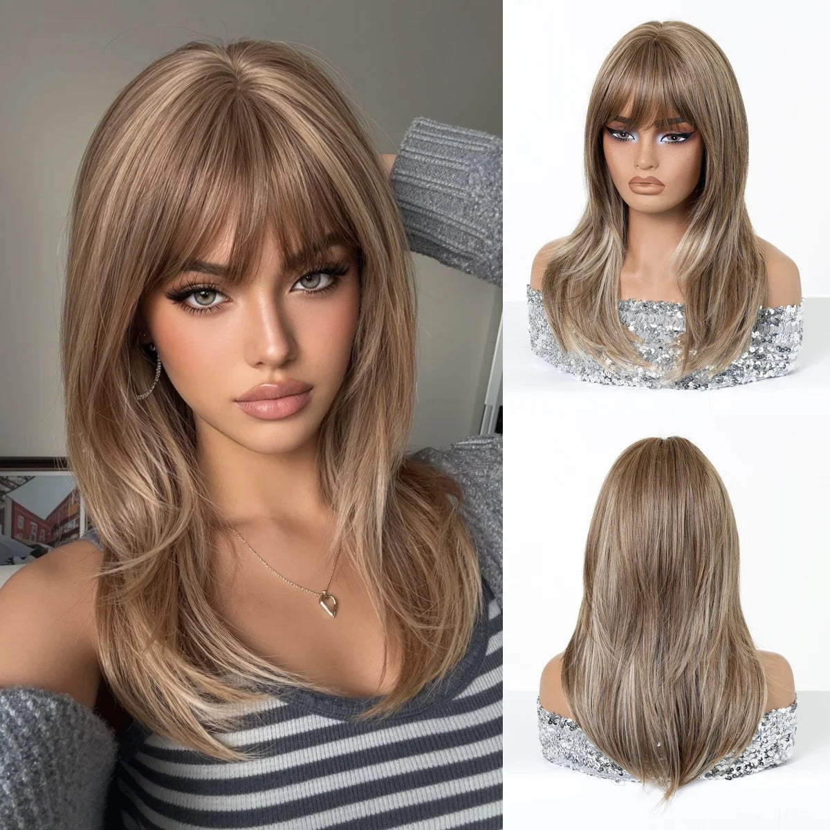 Blonde to Brown Ombre Long Straight Wig for Women