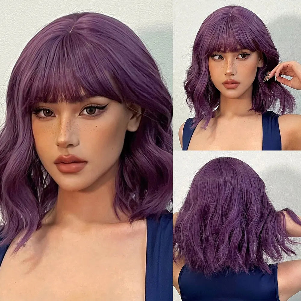 Short Wavy Bob Wigs for Women Dark Brown