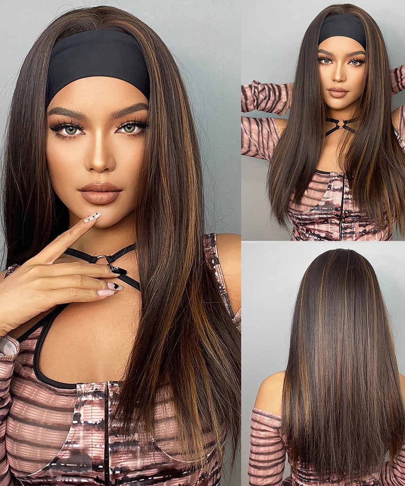 Long Straight Brown with Blonde Highlight