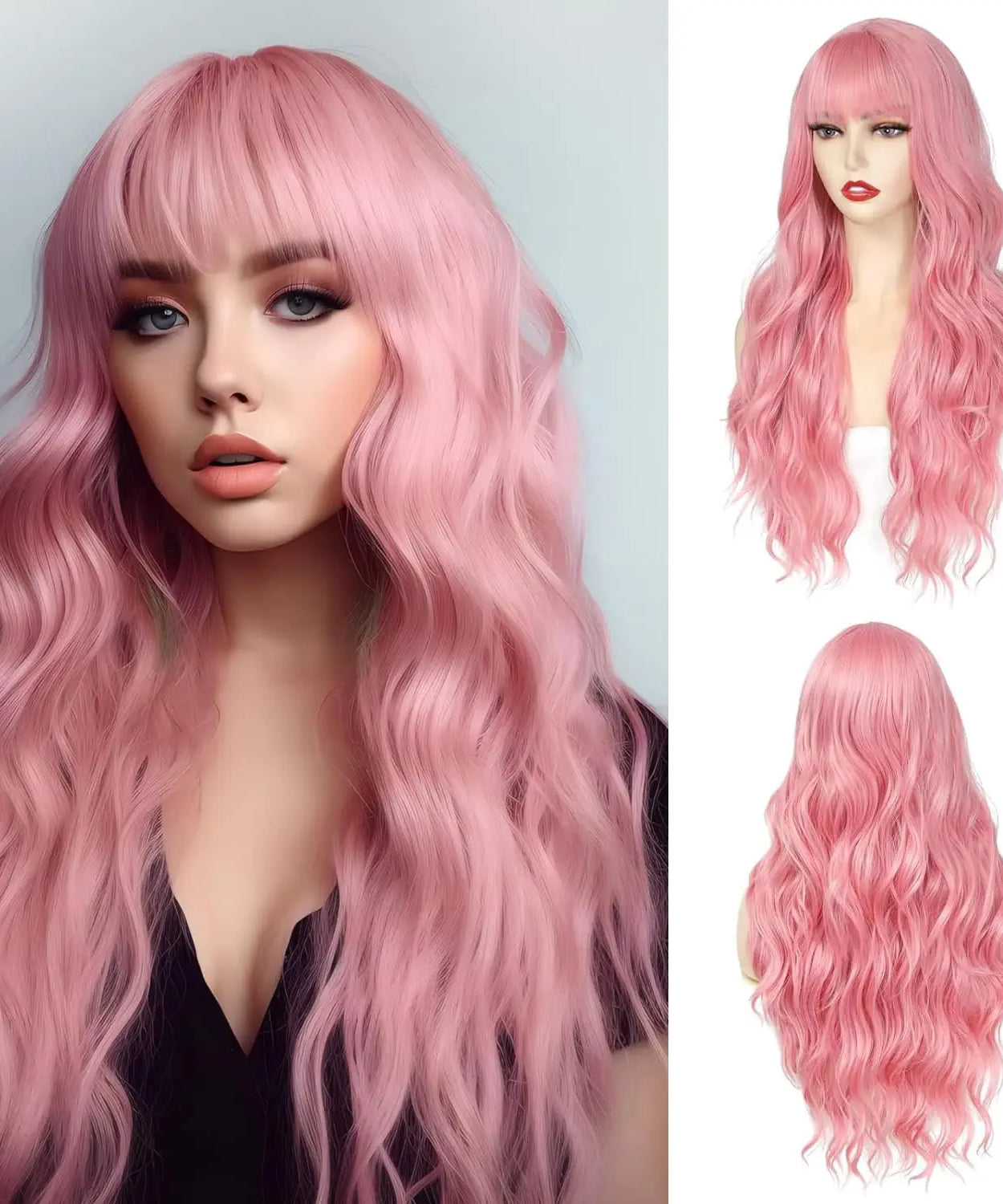 Big wavy light brown synthetic wig for Halloween cosplay, daily festive hair, high-temperature hair accessory