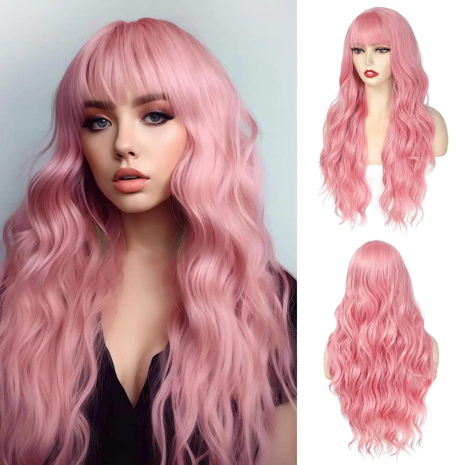 Big wavy light brown synthetic wig for Halloween cosplay, daily festive hair, high-temperature hair accessory