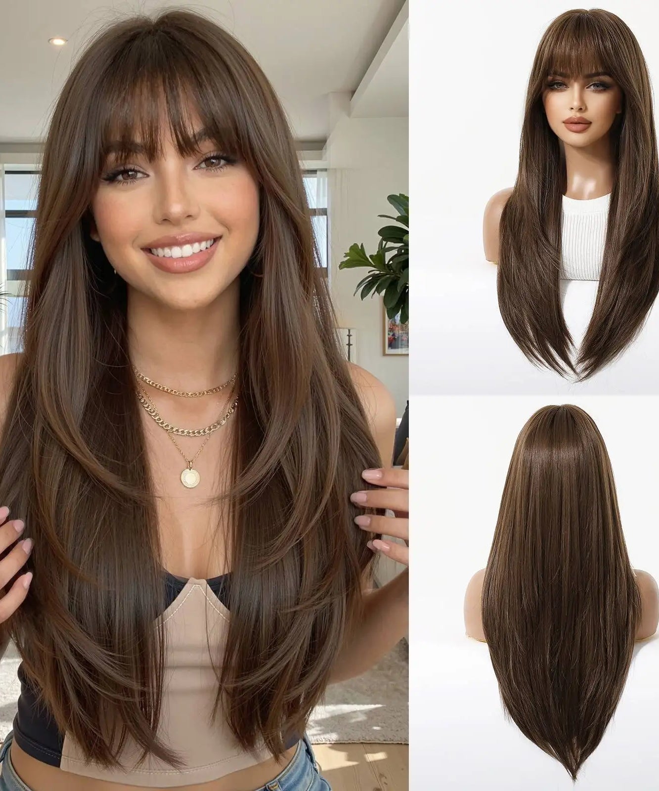 Blonde to Brown Ombre Long Straight Wig for Women