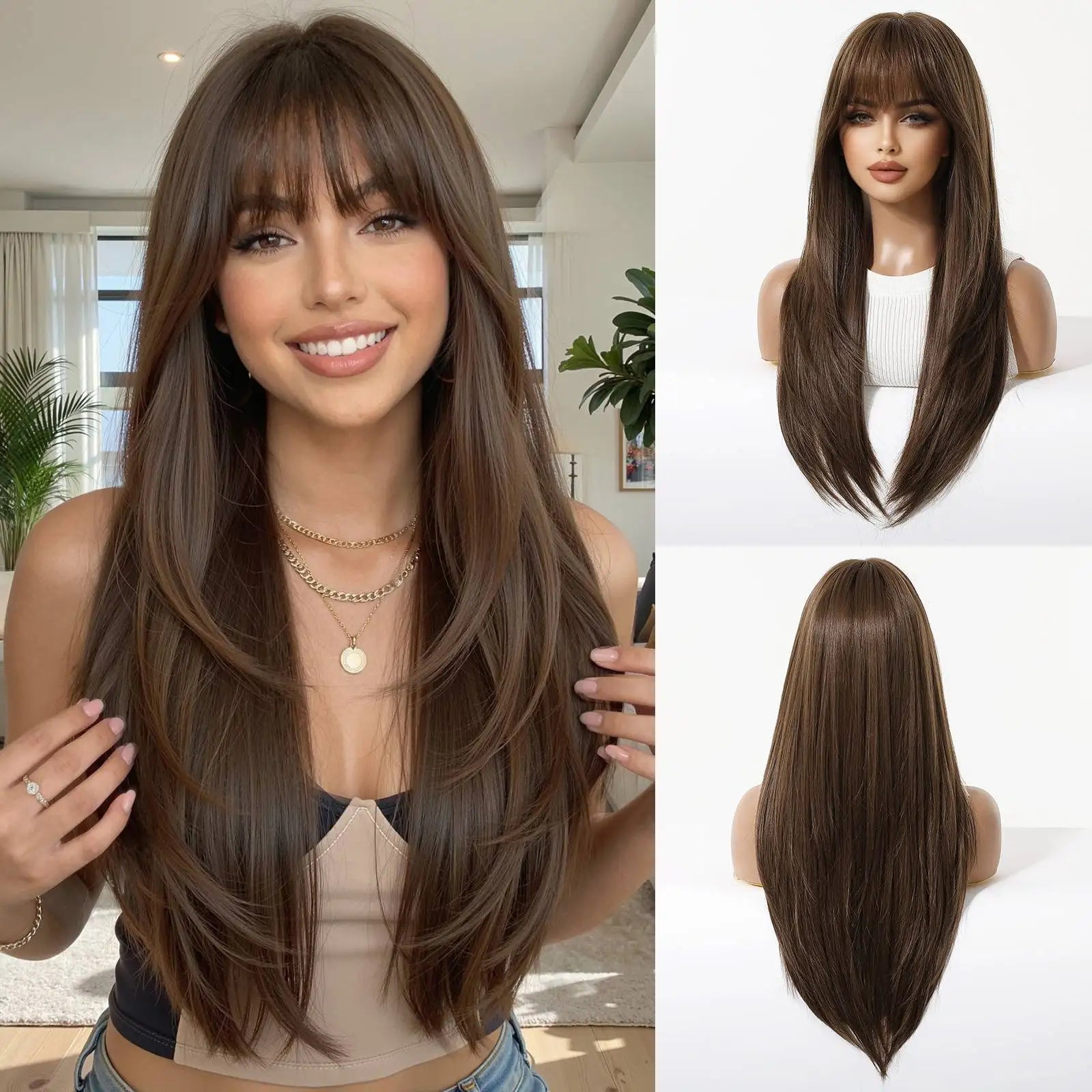 Blonde to Brown Ombre Long Straight Wig for Women