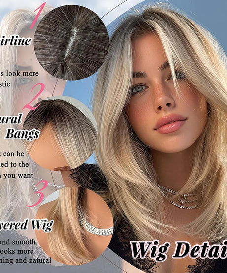 14 Inches Long Straight Blonde Layered Synthetic