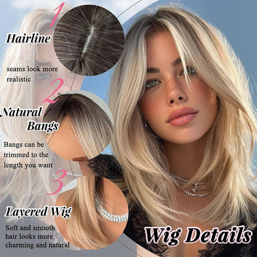 14 Inches Long Straight Blonde Layered Synthetic