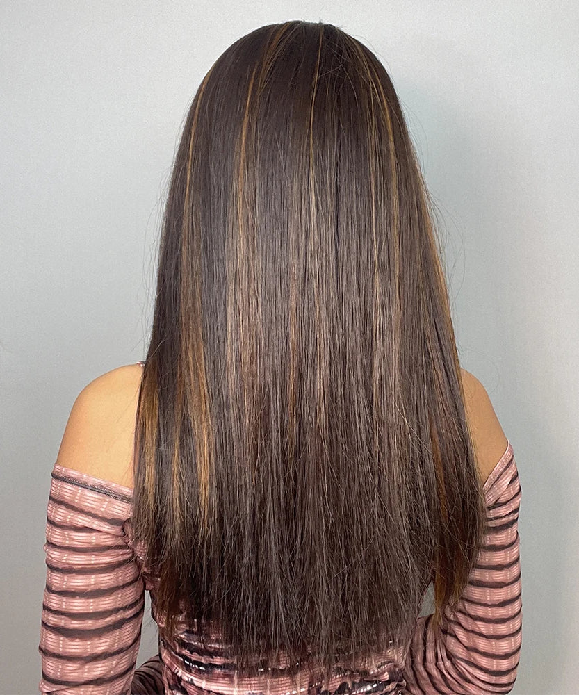 Long Straight Brown with Blonde Highlight