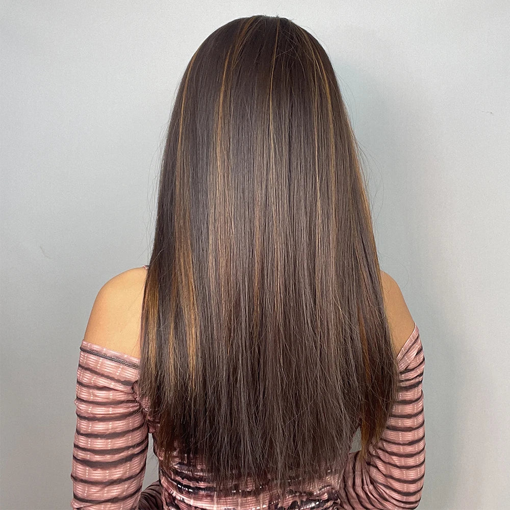 Long Straight Brown with Blonde Highlight