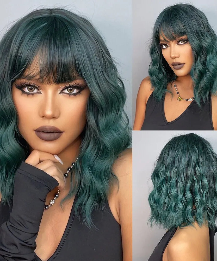 Short Wavy Bob Wigs for Women Dark Brown