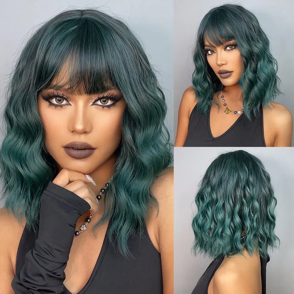 Short Wavy Bob Wigs for Women Dark Brown