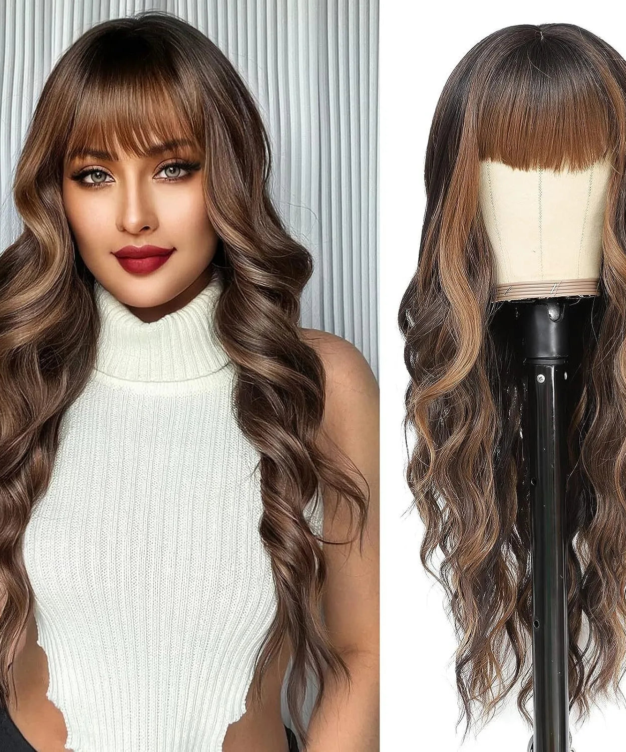 Synthetic Long Blonde Wigs with Bangs
