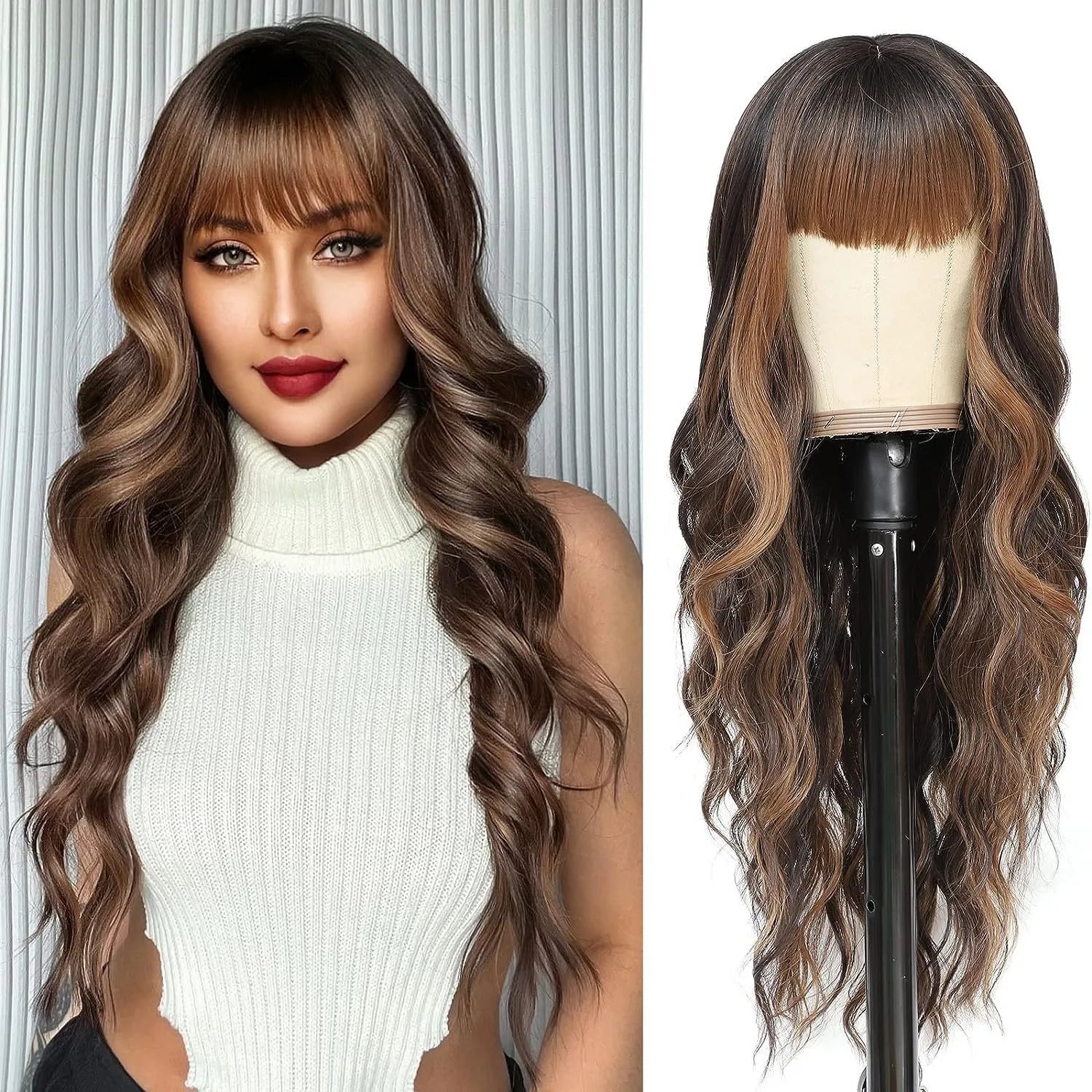 Synthetic Long Blonde Wigs with Bangs