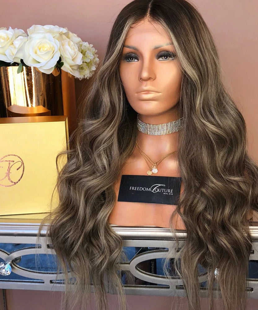 Synthetic Hair Wig Middle Part Curly Wig Brown