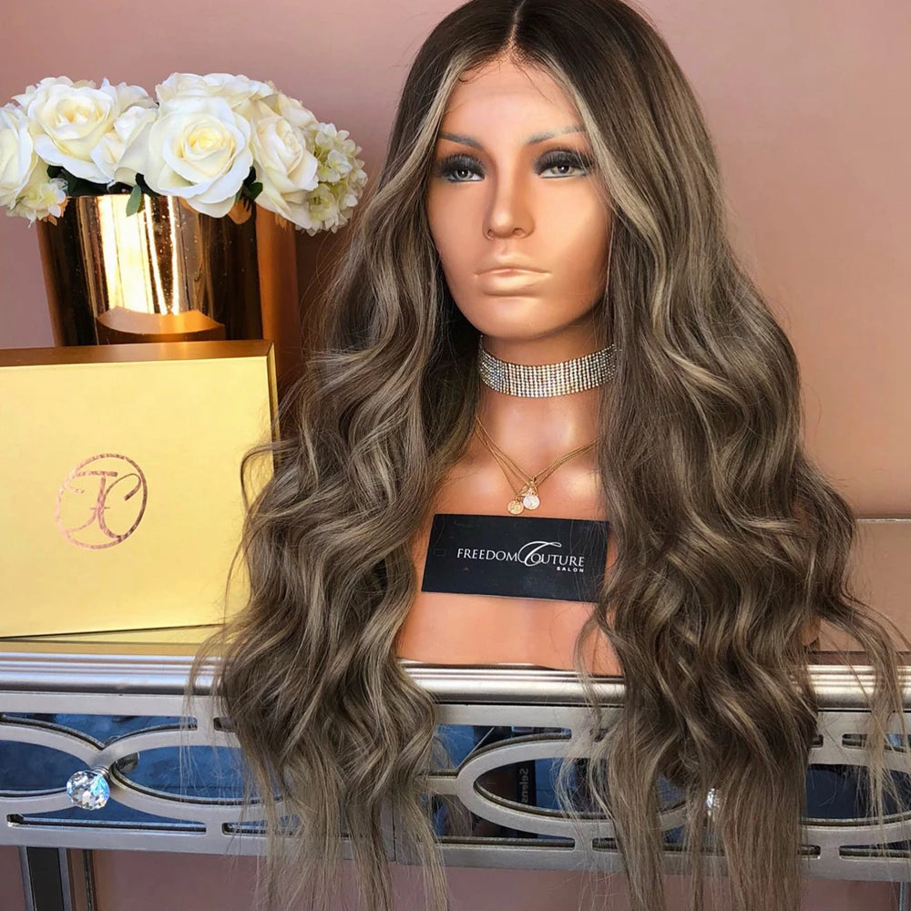 Synthetic Hair Wig Middle Part Curly Wig Brown